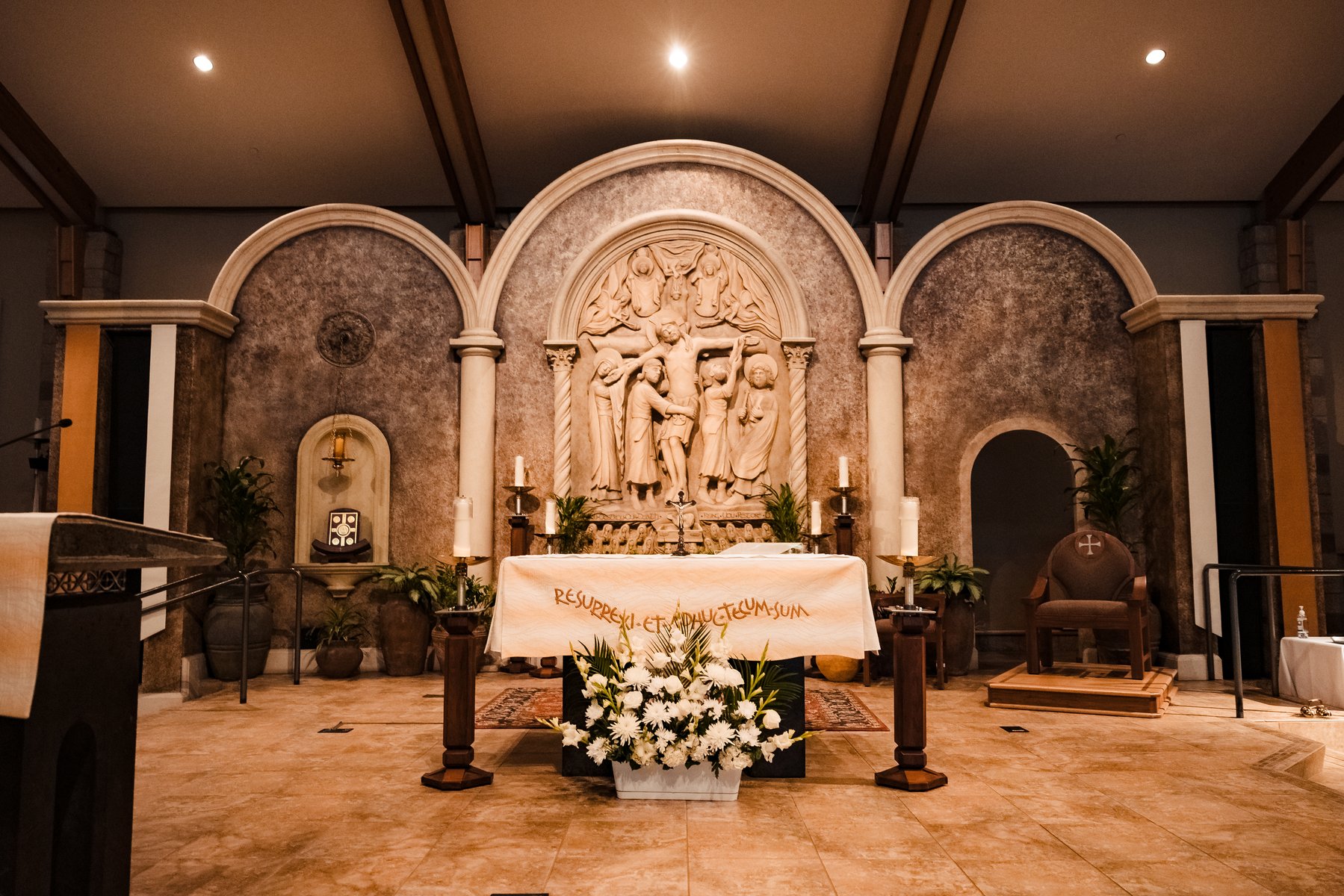 The altar at St. Martha's Catholic Church, Murrieta, set for the Nuptial Mass