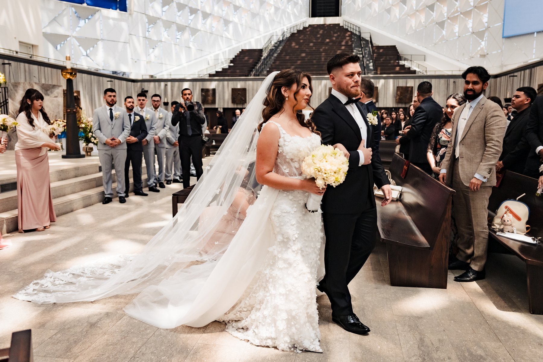 Catholic wedding at Christ Cathedral in Garden Grove, the recessional after the Nuptial Mass
