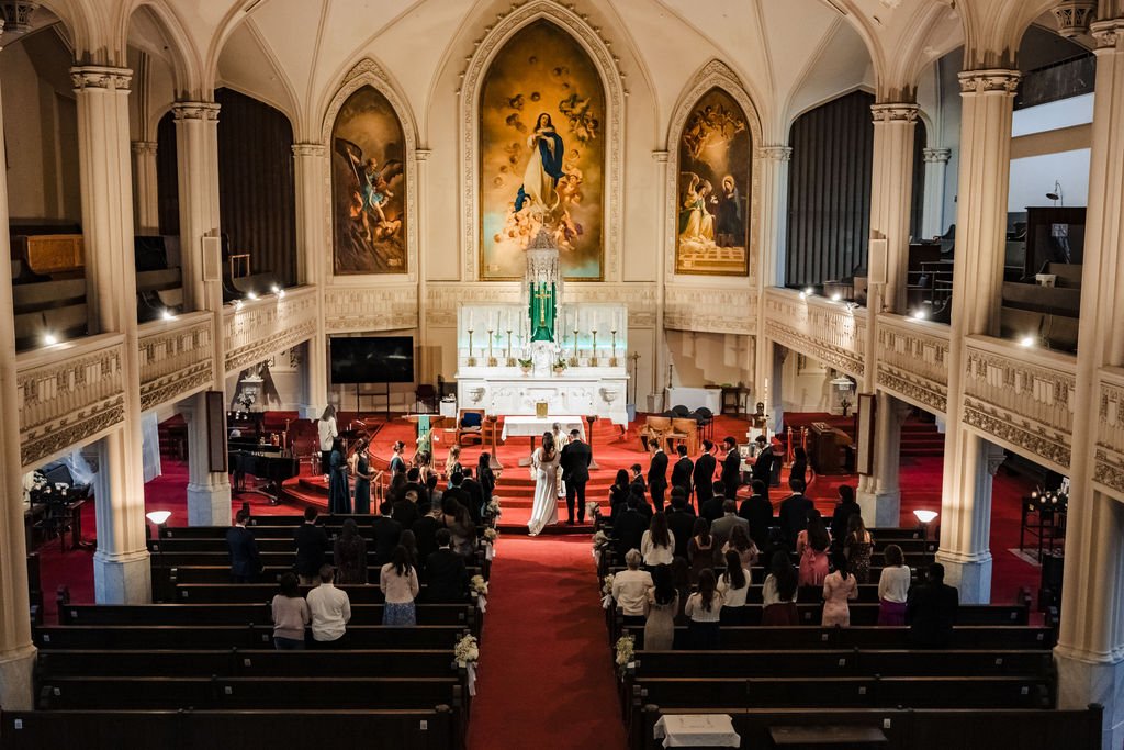 Cathedral interior during a Catholic wedding in San Francisco