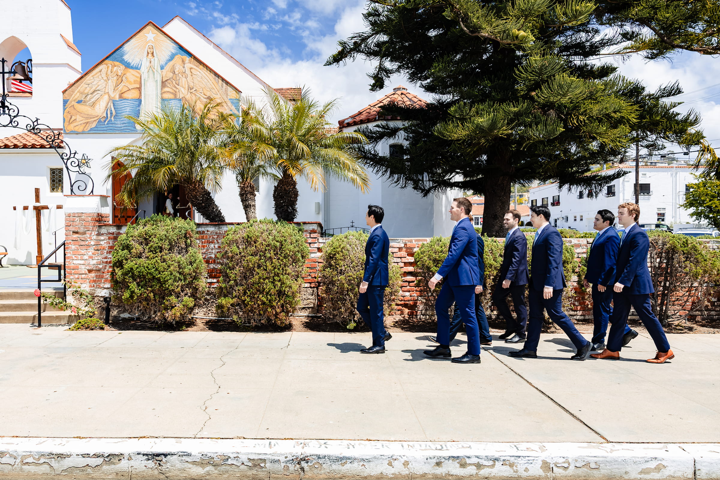 Bride arriving at St Mary's Star of the Sea Catholic Church, La Jolla