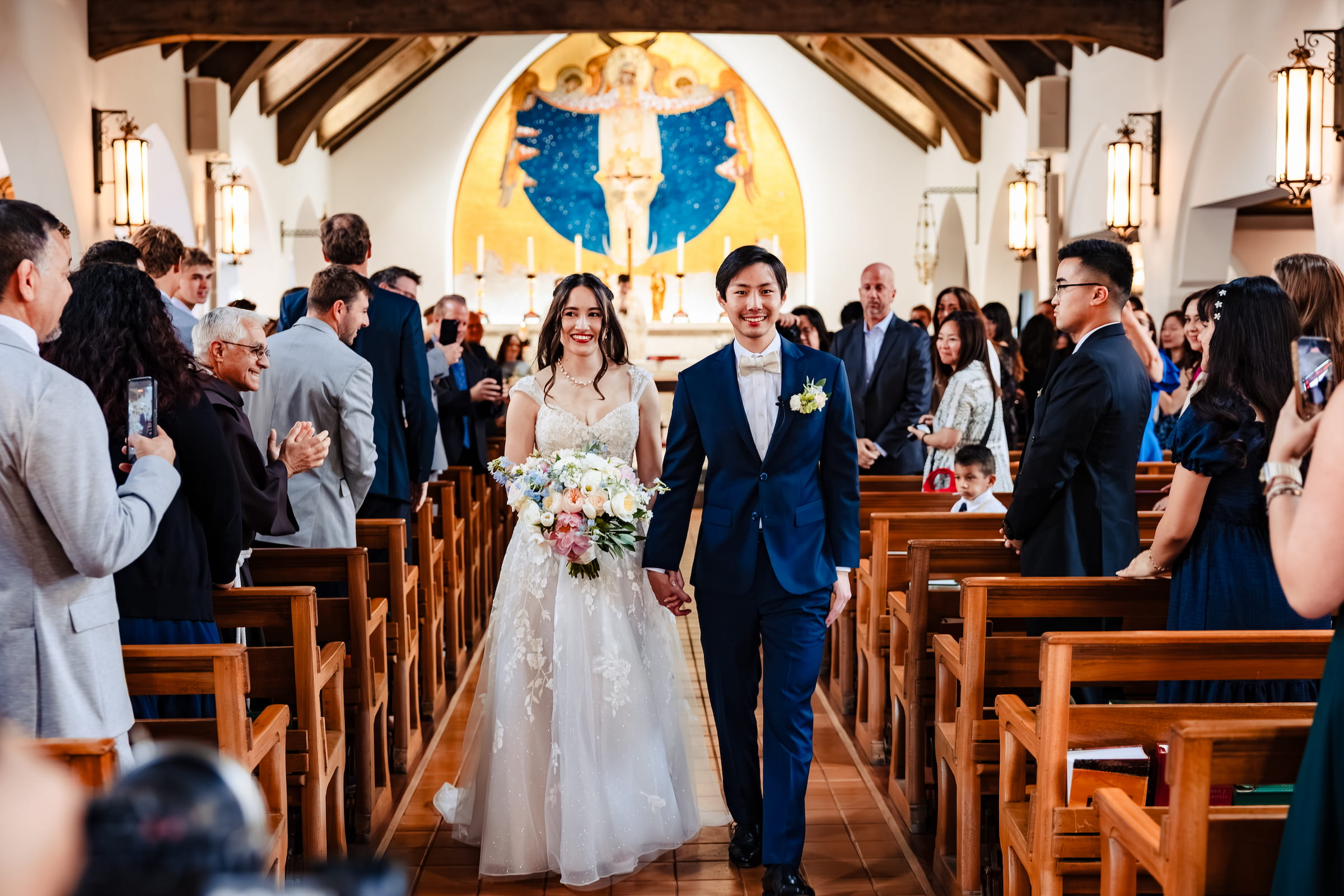 The married couple during the recessional at St Mary's Star of the Sea
