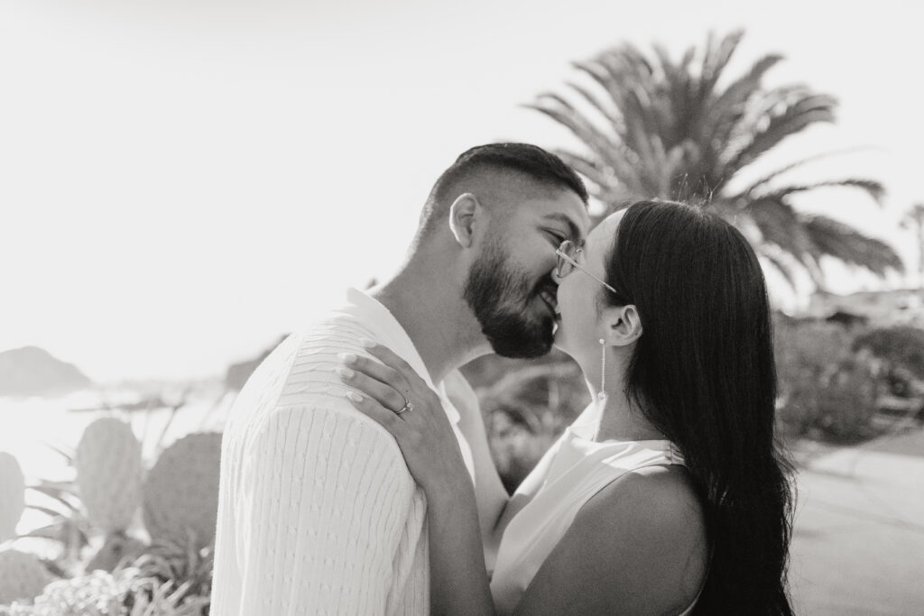 black and white photo of engagement session at Treasure Island Laguna Beach