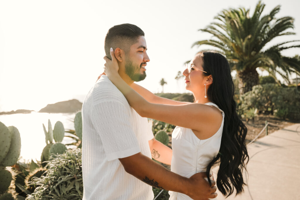 Couple at engagement session at Treasure Island Laguna Beach