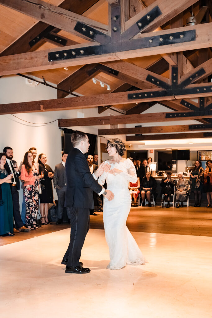 First dance with bride and groom surrounded by guests at elegant Murrieta reception venue
