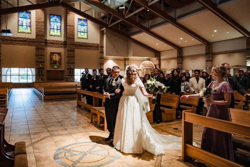 bride and groom at St Martha's Catholic Parish in Murrieta Ca
