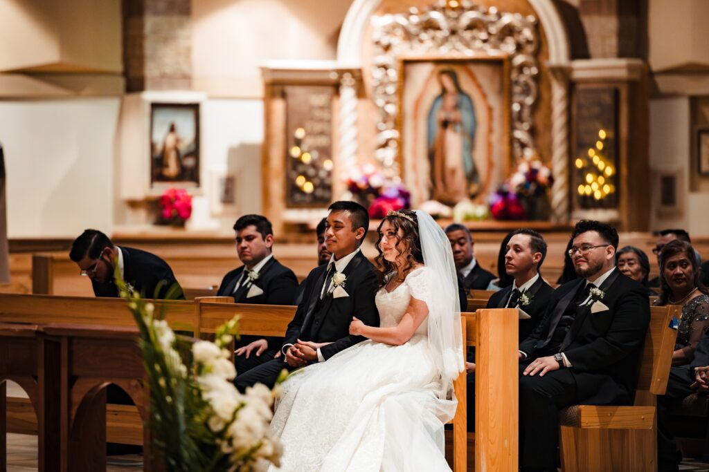 Bride and Groom at the Alter at St Martha's Catholic Parish in Murrieta Ca